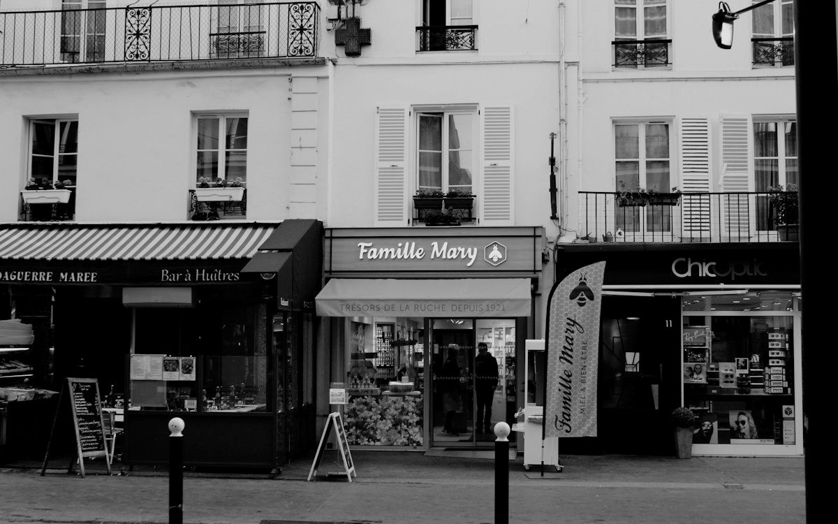 Street of neighbourhood shops in Paris