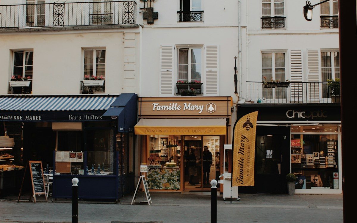 Street of neighbourhood shops in Paris